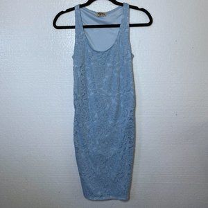 Show Me Your Mumu Womens Size XS Blue Floral Lace Sleeveless Midi Bodycon Dress